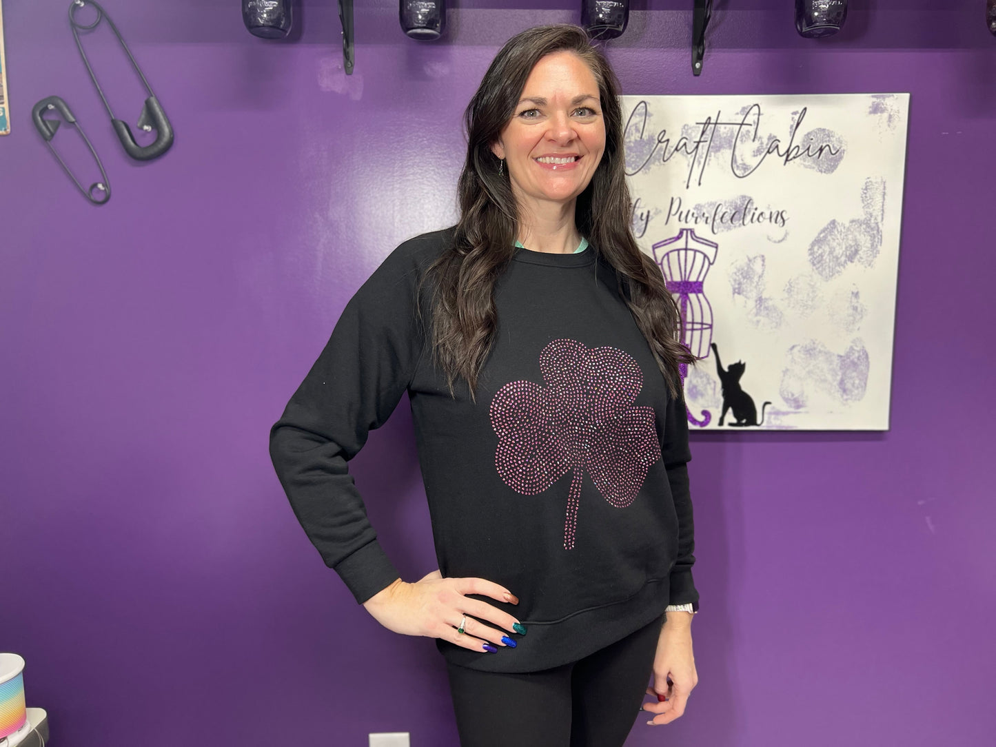 Black Rhinestone Shamrock Sweatshirt