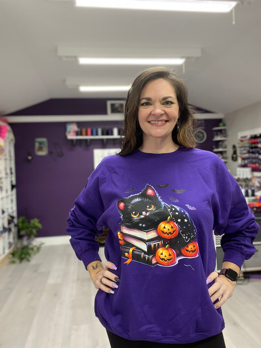 Halloween kitty & books sweatshirt