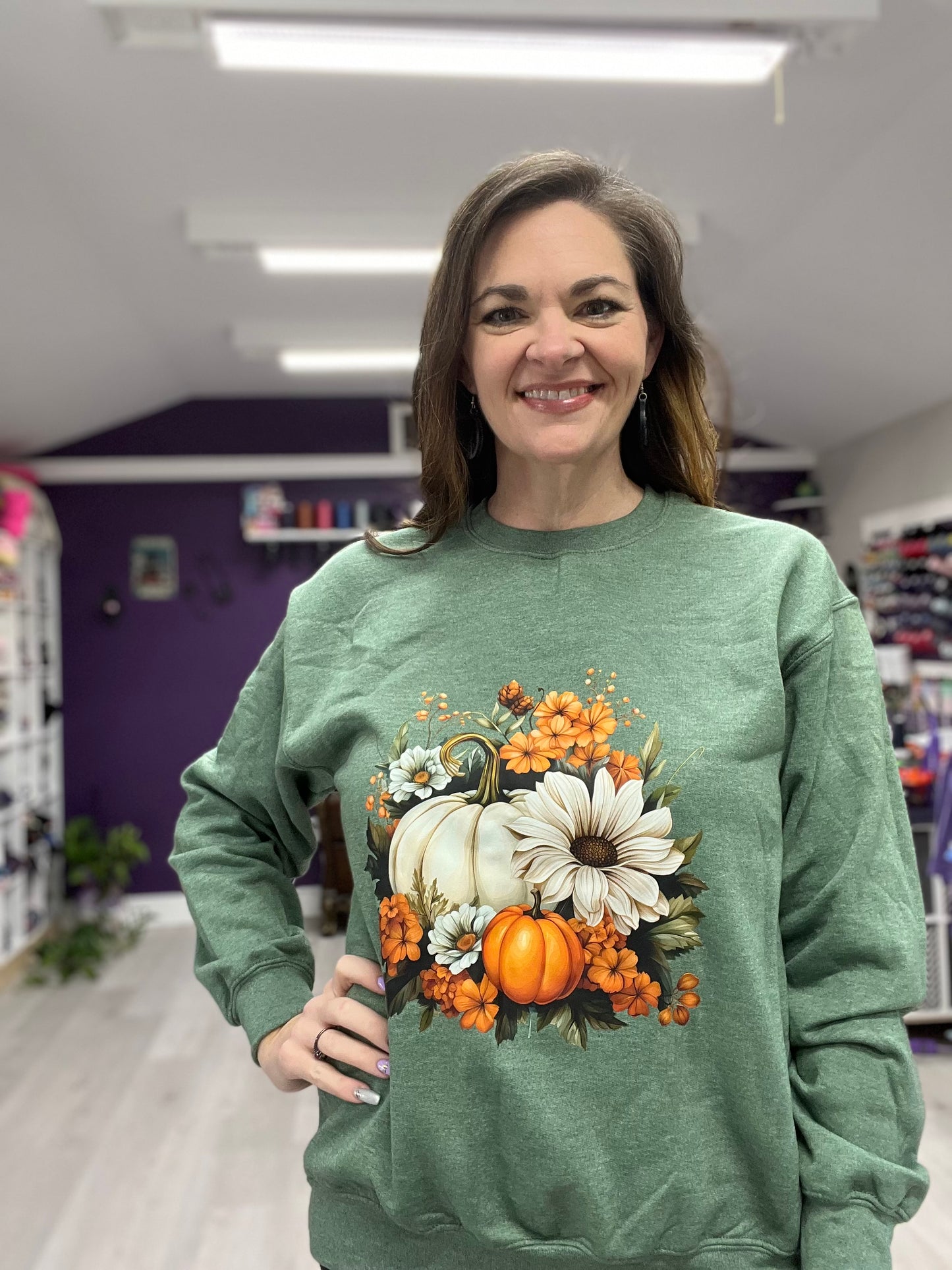 Fall pumpkins green sweatshirt