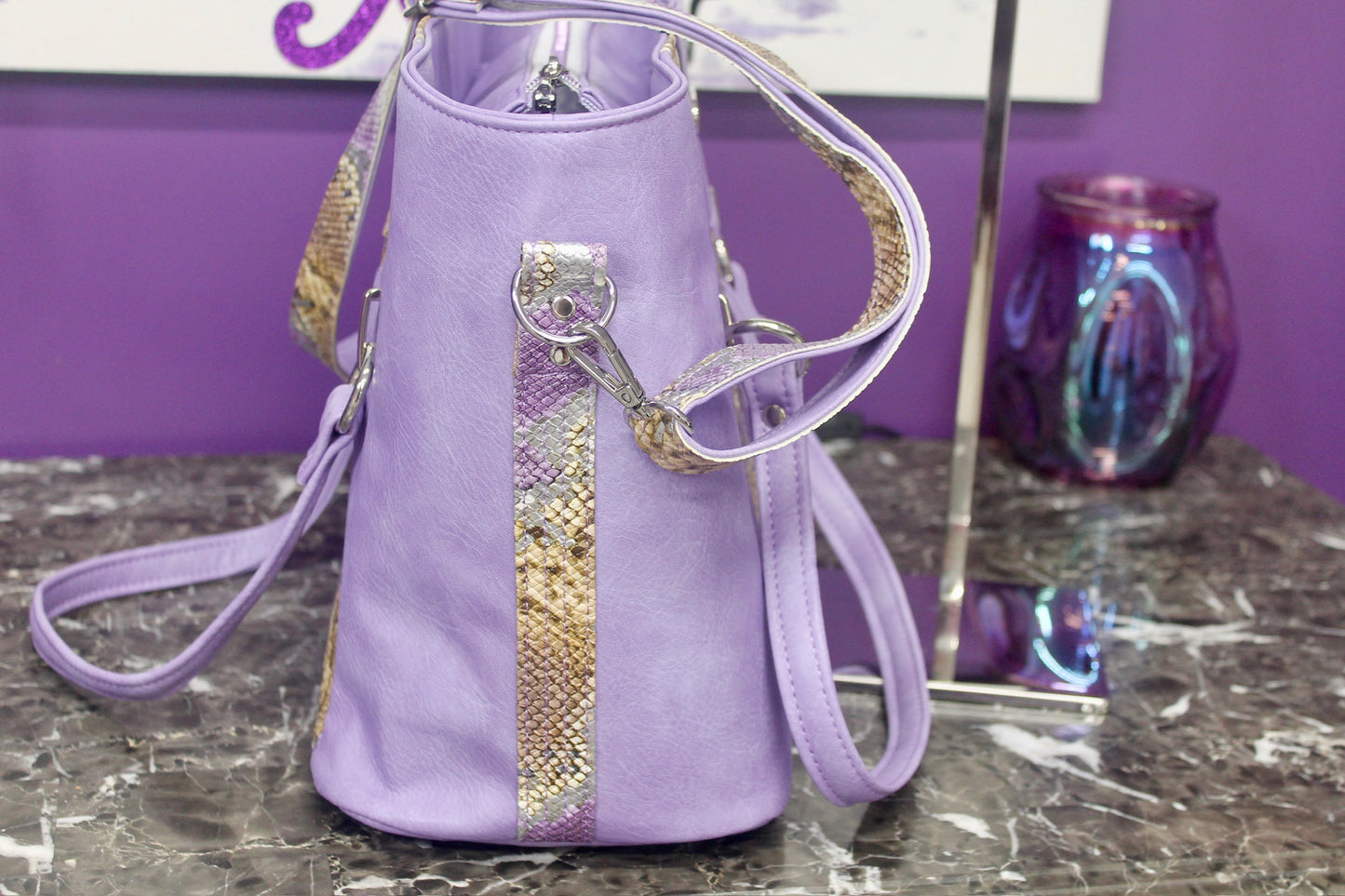 Lavender & Snake Skin Tote