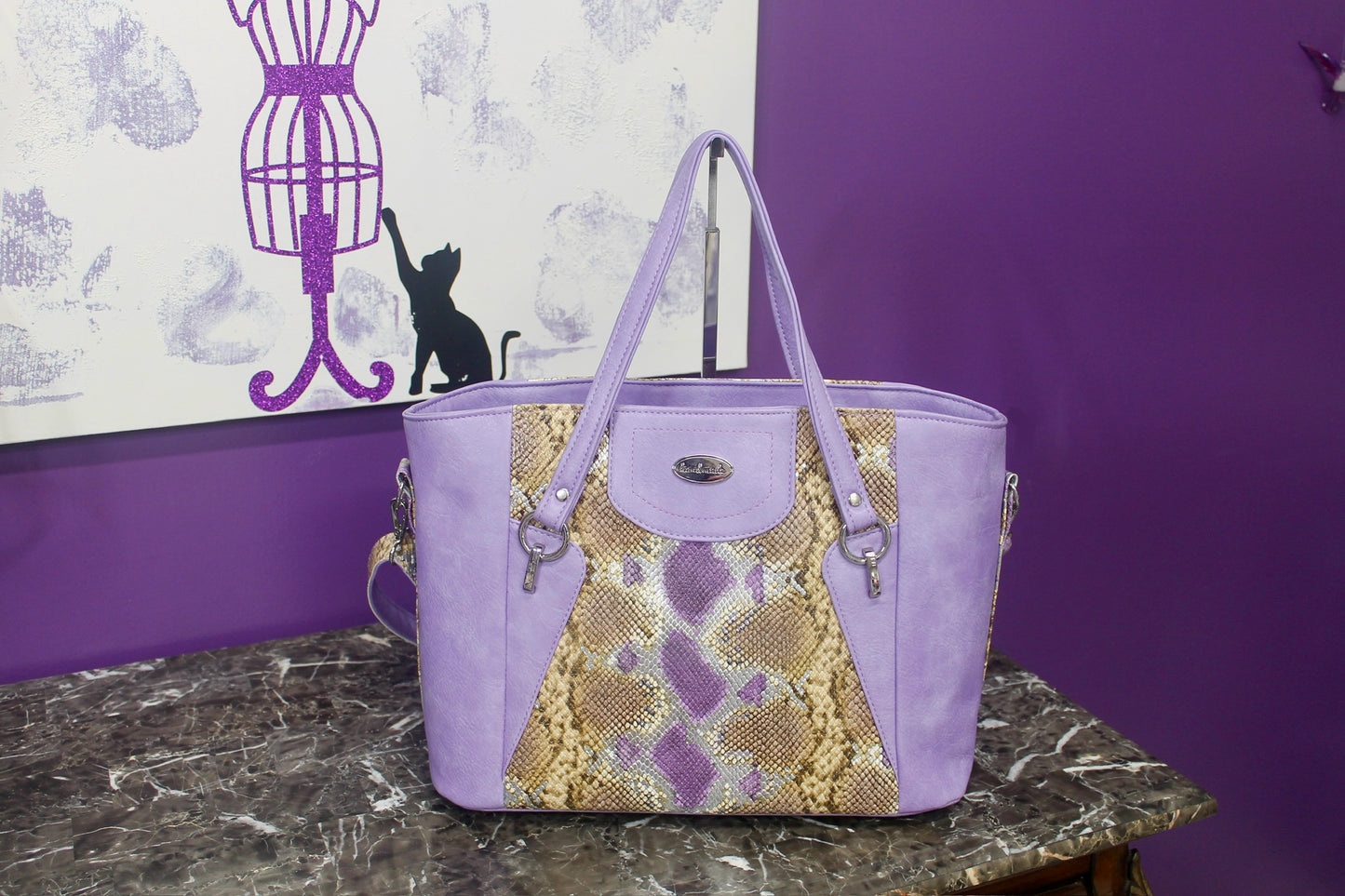 Lavender & Snake Skin Tote